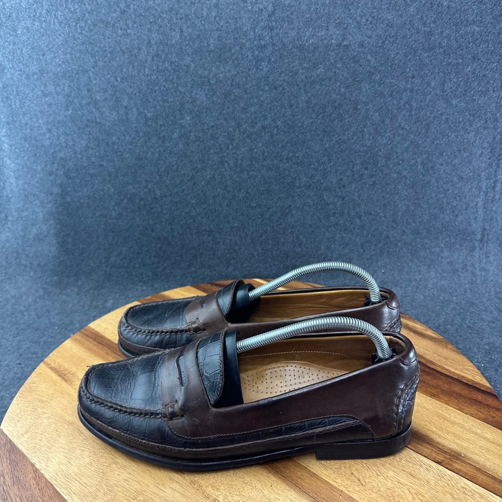 Cole Haan Country Mens 9.5 D Two Tone Croc Embossed Leather Penny Loafers 3118 - Picture 6 of 12